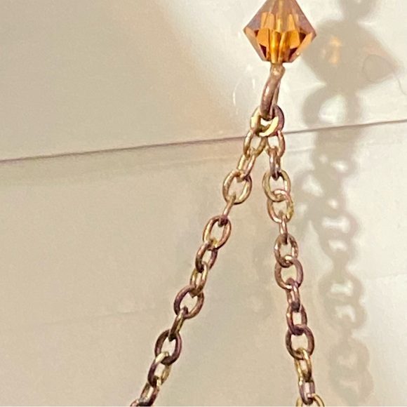 Brass Chain Facet Cut Tiger's Eye Bead Drop Chandelier Earrings - Picture 7 of 9